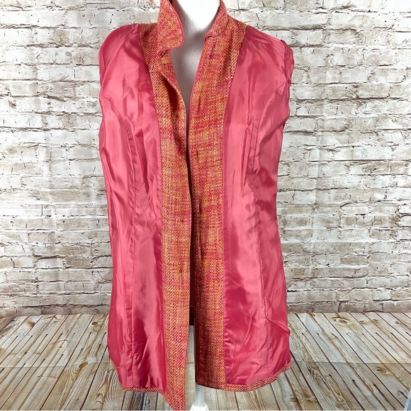 Dialogue QVC orange Pink Blazer Jacket Long Sz 6 Pockets Pea Coat - Picture 9 of 11
